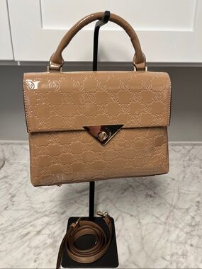 Adrienne Vittadini Patent Top-Handle Satchel in Nude Tan